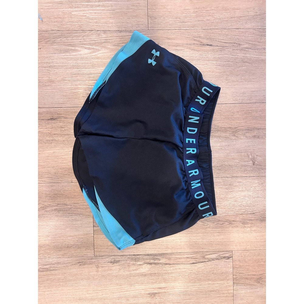 Under Armour Womens Running Shorts Black Teal Activewear HeatGear Small